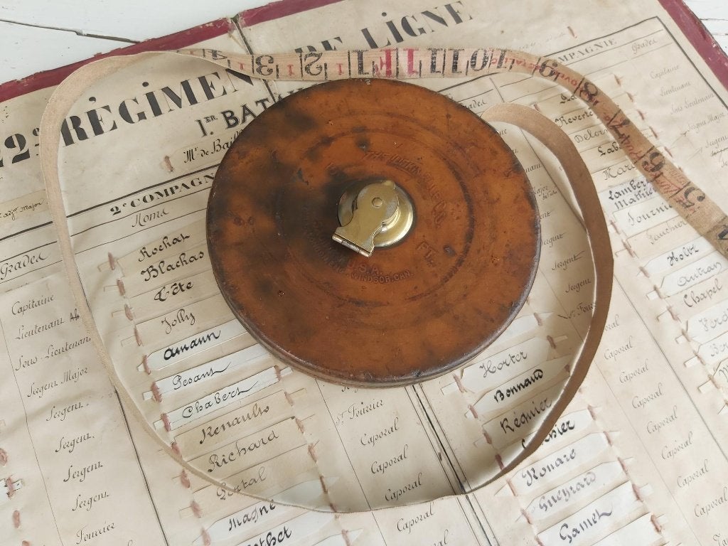 Mooie oude lederen rolmeter / rolmaat 100 voet, Antiek en Kunst, Ophalen of Verzenden