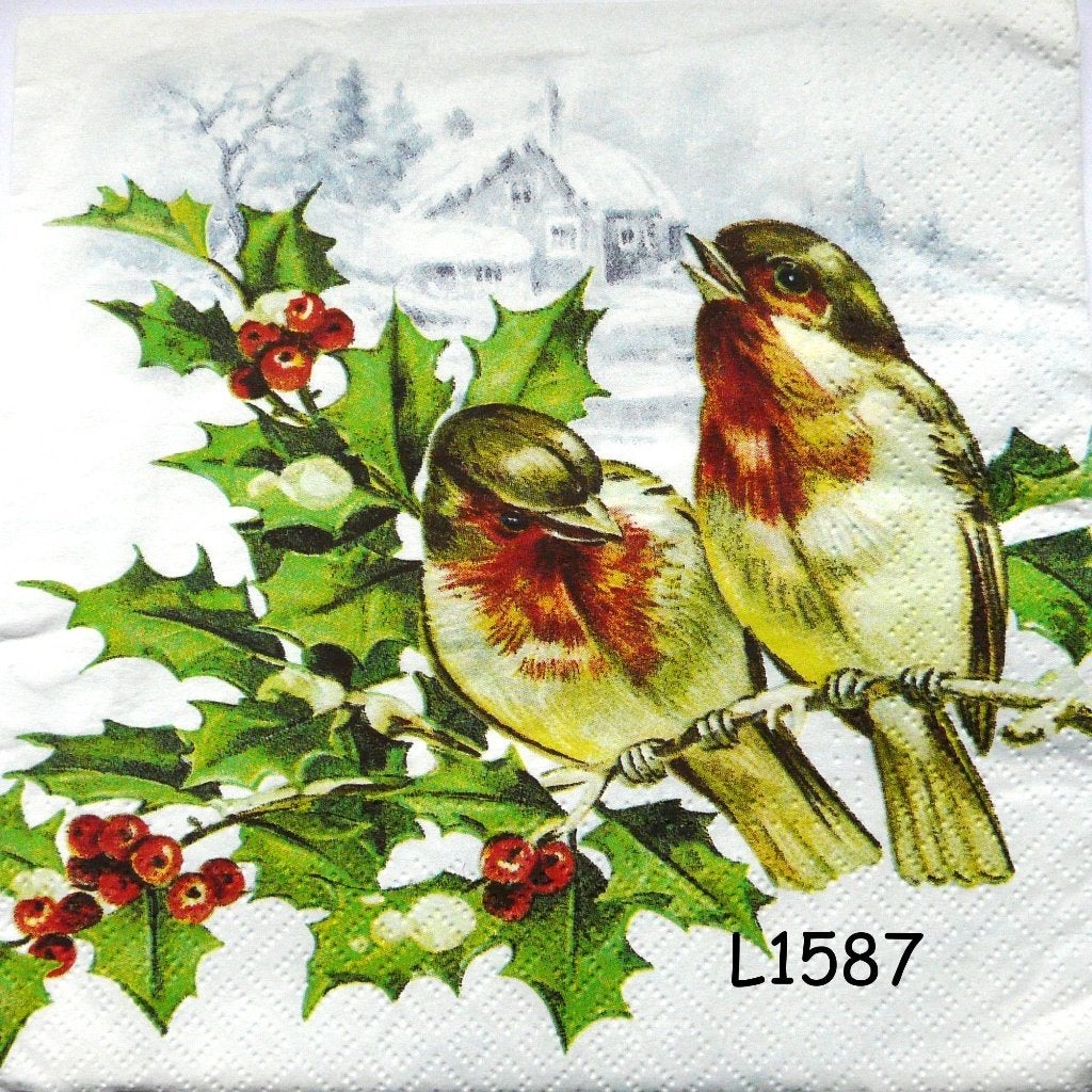 pak servetten = 20 stuks - hulst en vogels L1587, Verzenden, Nieuw