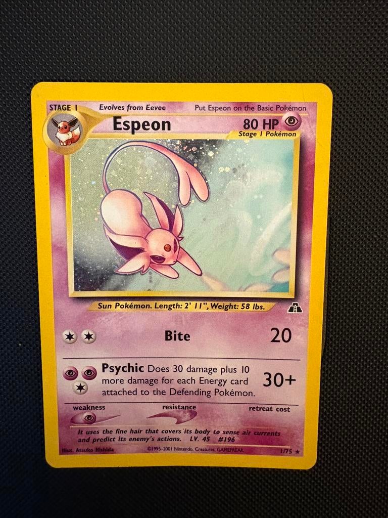 Espeon holo 1/75 pokemon neo discovery set, Hobby en Vrije tijd, Verzamelkaartspellen | Pokémon, Ophalen of Verzenden, Zo goed als nieuw