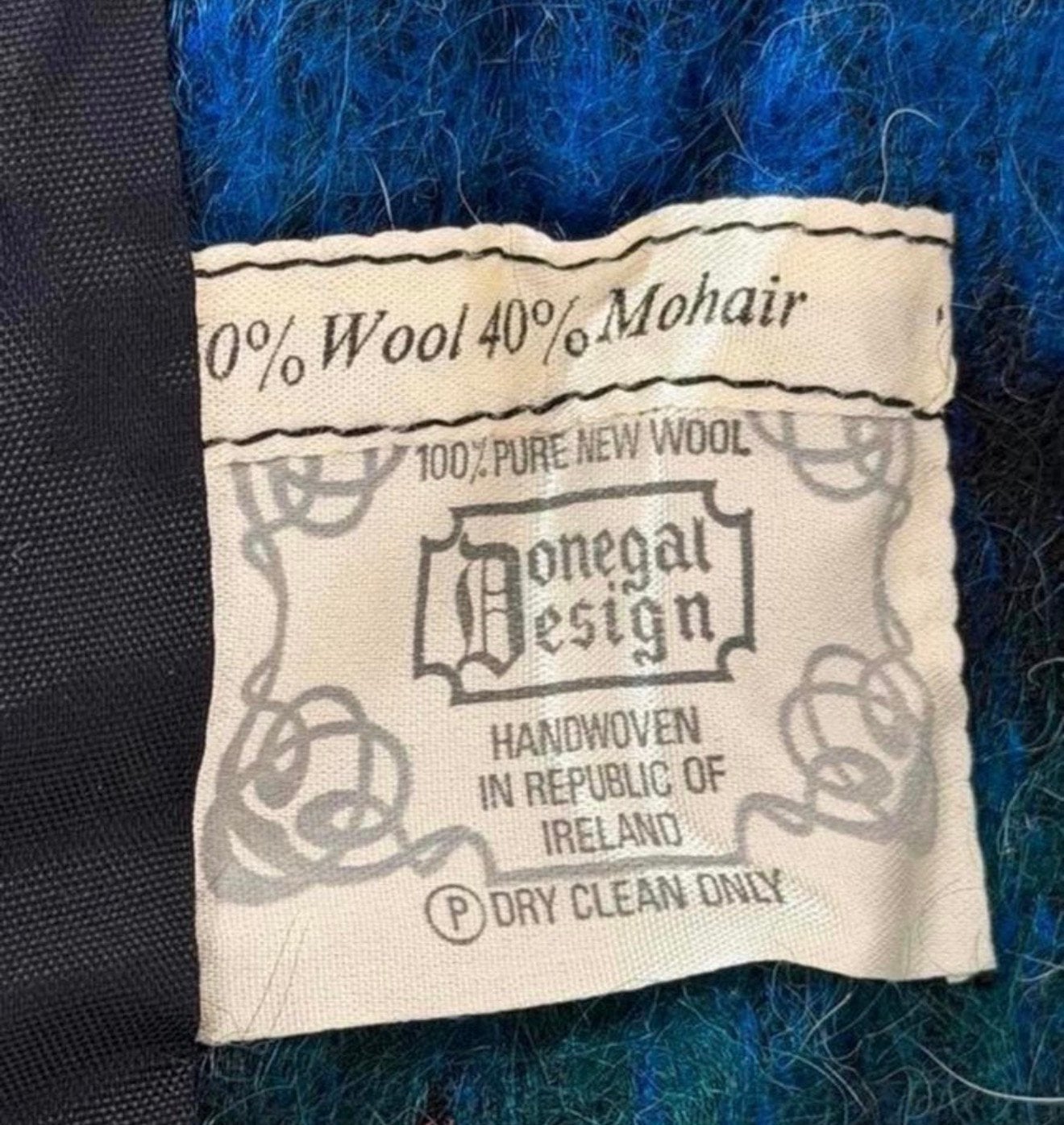 Zeldzaam Donegal Design Cape Poncho Mohair & Wol Blauw/Groen, Kleding | Dames, P, P, P, Ophalen of Verzenden
