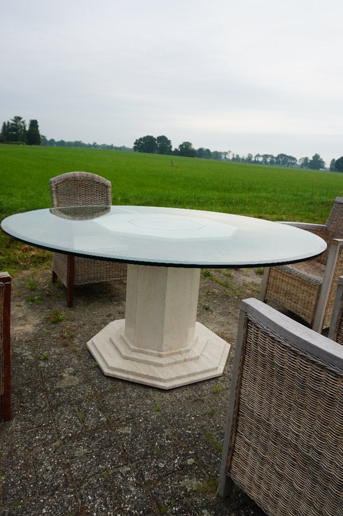 Prachtig unieke Marmer en glazen tafel - 160cm x 76cm, Huis en Inrichting, Tafels | Eettafels, Ophalen, 150 tot 200 cm, Rond, Zo goed als nieuw