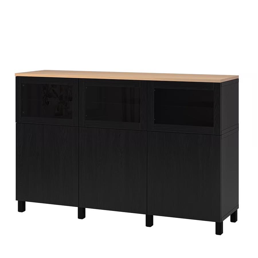 BESTÅ Opberger met deuren, zwartbruin/helder glas 180x42x114, 150 tot 200 cm, Ophalen of Verzenden, 25 tot 50 cm, Met deur(en)