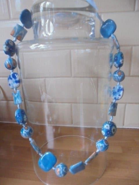 Prachtige glas kralen ketting blauw gemeleerd, Verstelbaar, Blauw, Ophalen of Verzenden, Zo goed als nieuw