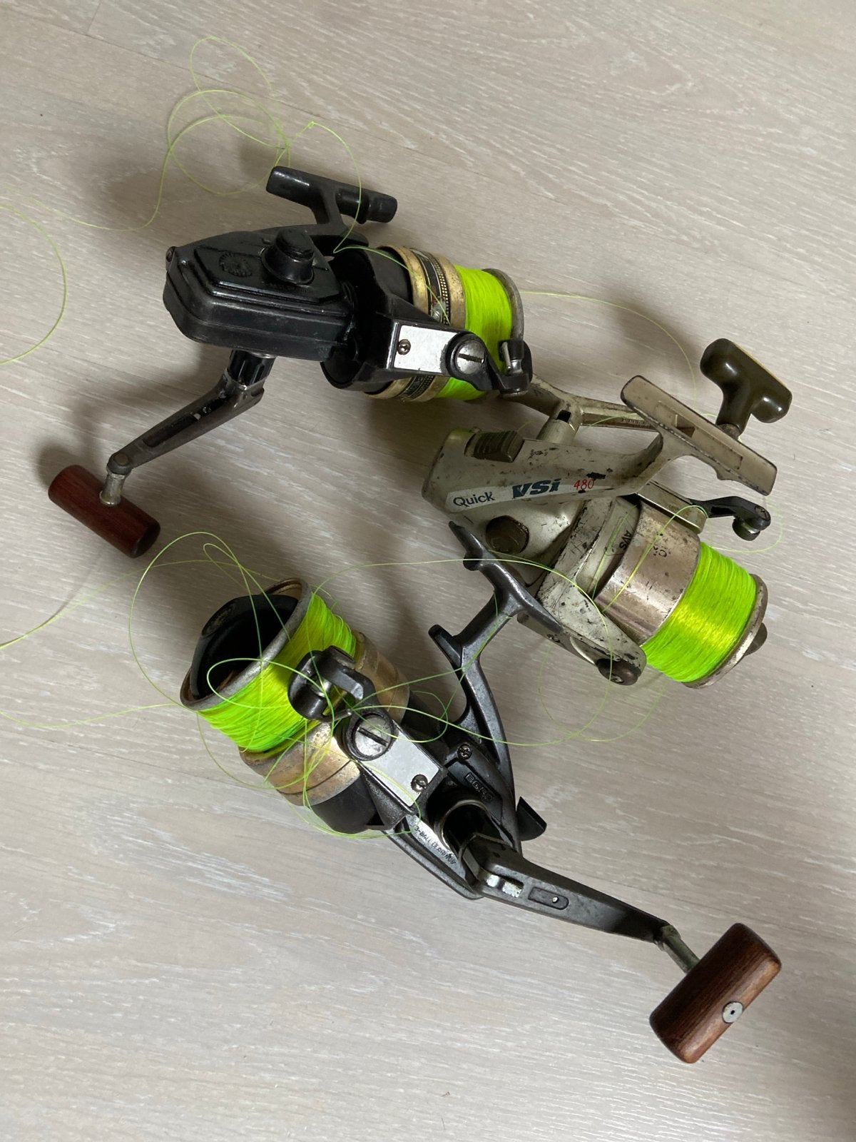 Set van 3 Zeemolens: 2x Diawa en 1x Quick 480 Vintage, Ophalen of Verzenden, Gebruikt, Molen
