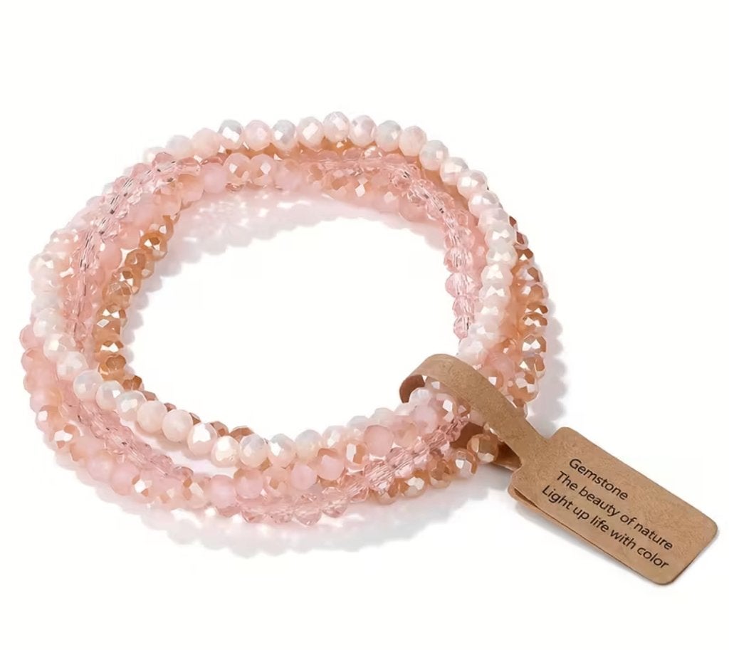 4-delige Bohemian Armbanden Set van geslepen glas pastel, Overige materialen, Met bedels of kralen, Verzenden, Nieuw
