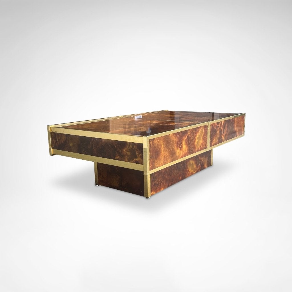 Salontafel burl messing met geïntegreerde bar Maison Lancel, Huis en Inrichting, Ophalen, Gebruikt, 50 tot 100 cm, 100 tot 150 cm