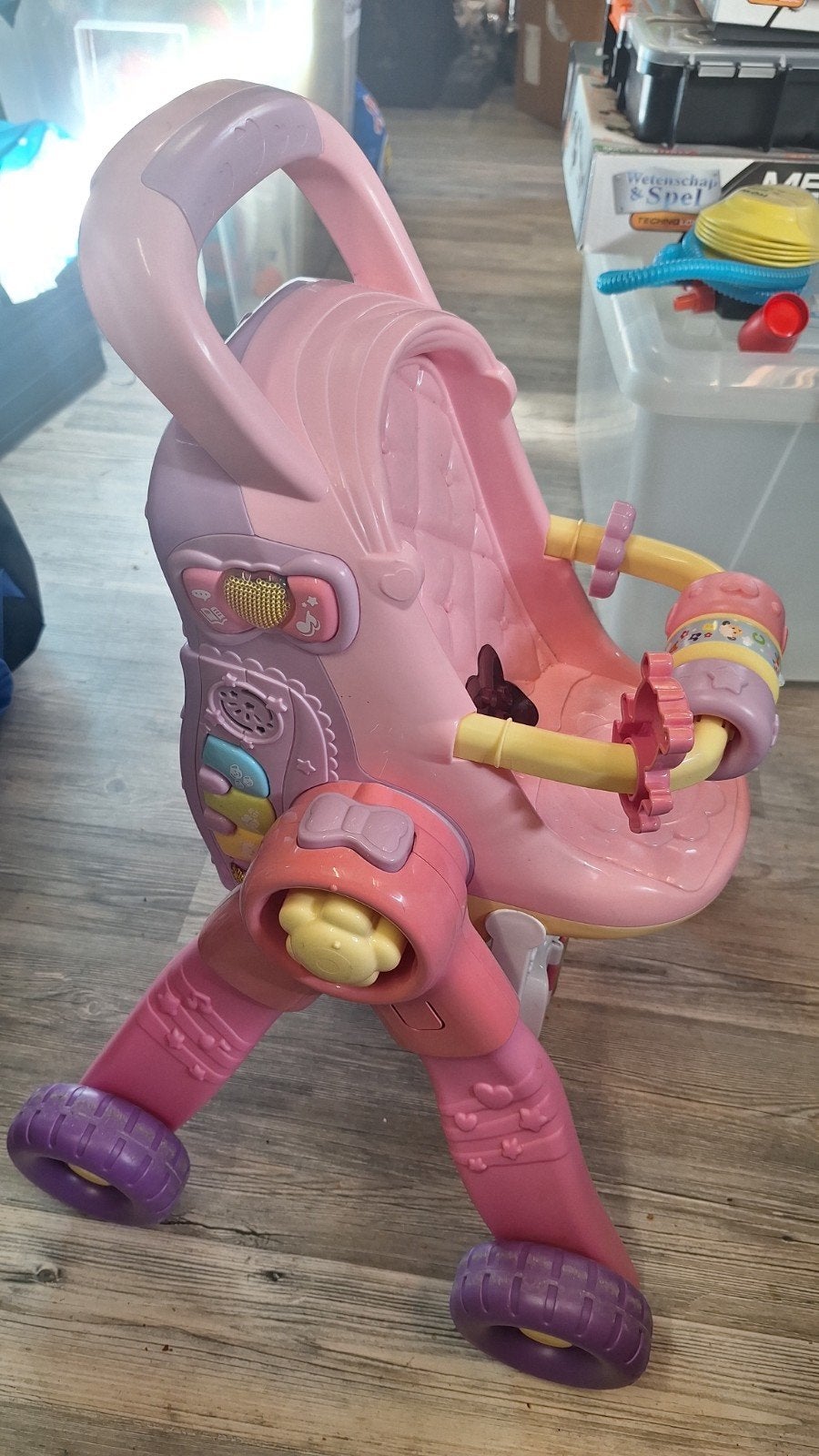 VTech Interactieve 3 in 1Poppenwagen - Roze , paars, geel, Ophalen of Verzenden, Zo goed als nieuw, Overige typen