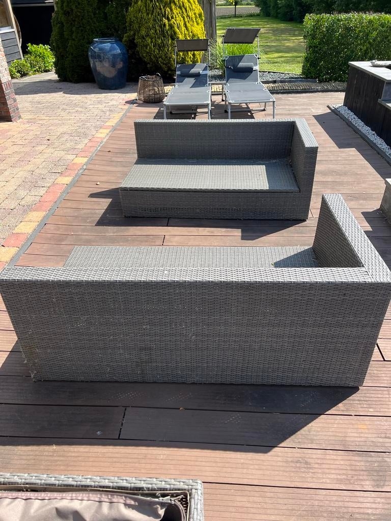 Wicker Loungeset met Opbergruimte - Grijs, Tuin en Terras, Tuinsets en Loungesets, Ophalen, 4 zitplaatsen, Gebruikt, Loungeset
