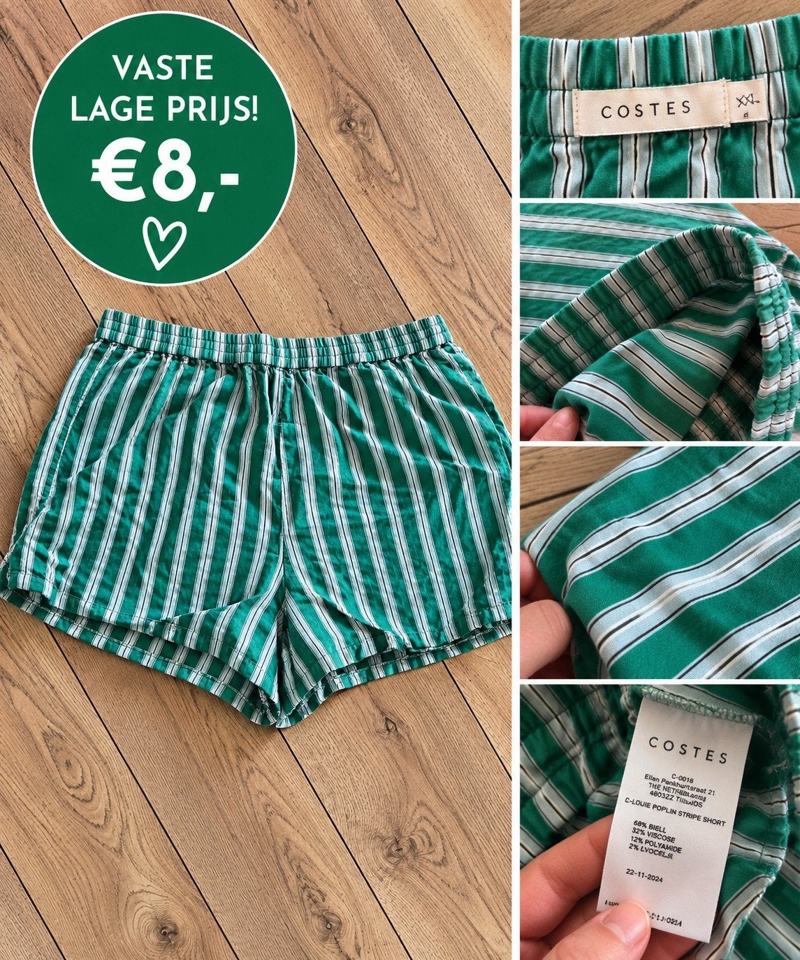 Costes groen wit gestreepte short XXL xl, Kort, Maat 46/48 (XL) of groter, Ophalen of Verzenden, Zo goed als nieuw