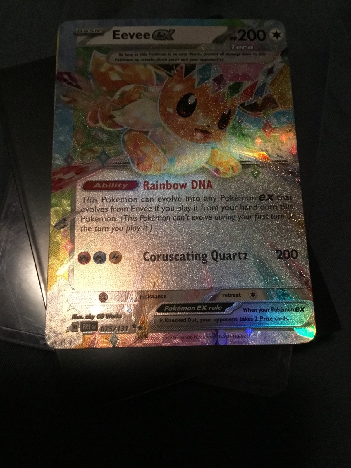Zeldzame Eevee EX misdruk - Bijna geen centering kan ook, Ophalen of Verzenden, Nieuw, Losse kaart, Foil