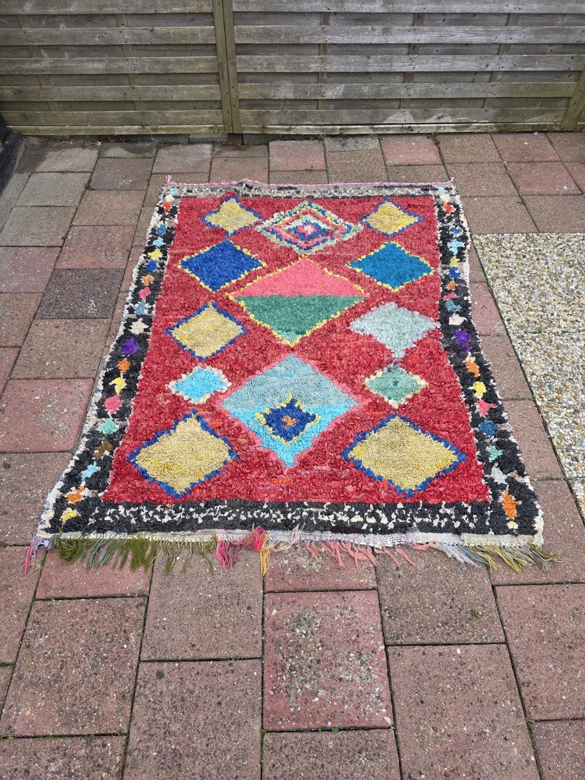 Prachtig handgemaakt Marokkaans Boucherouite vloerkleed, Ophalen, Gebruikt, 100 tot 150 cm, 150 tot 200 cm