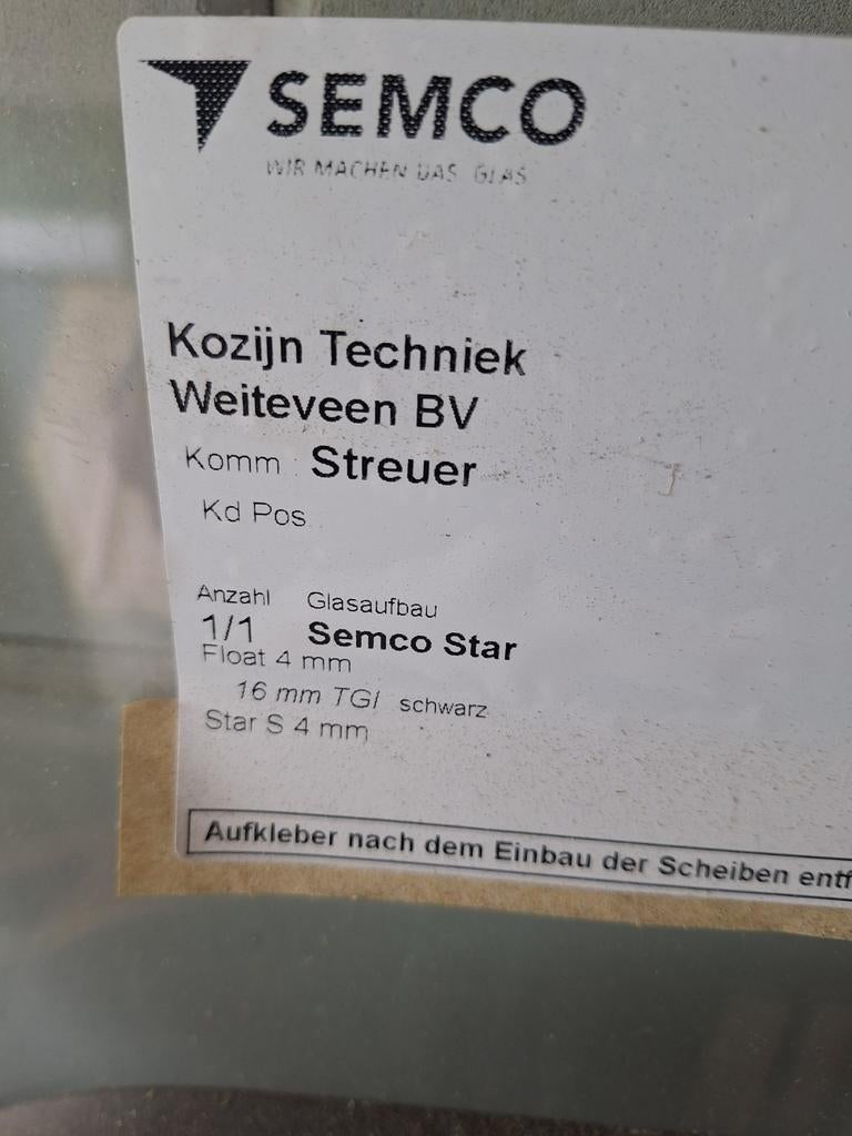 Semco Star dubbelglas ruit 655x1240 mm, Ophalen of Verzenden