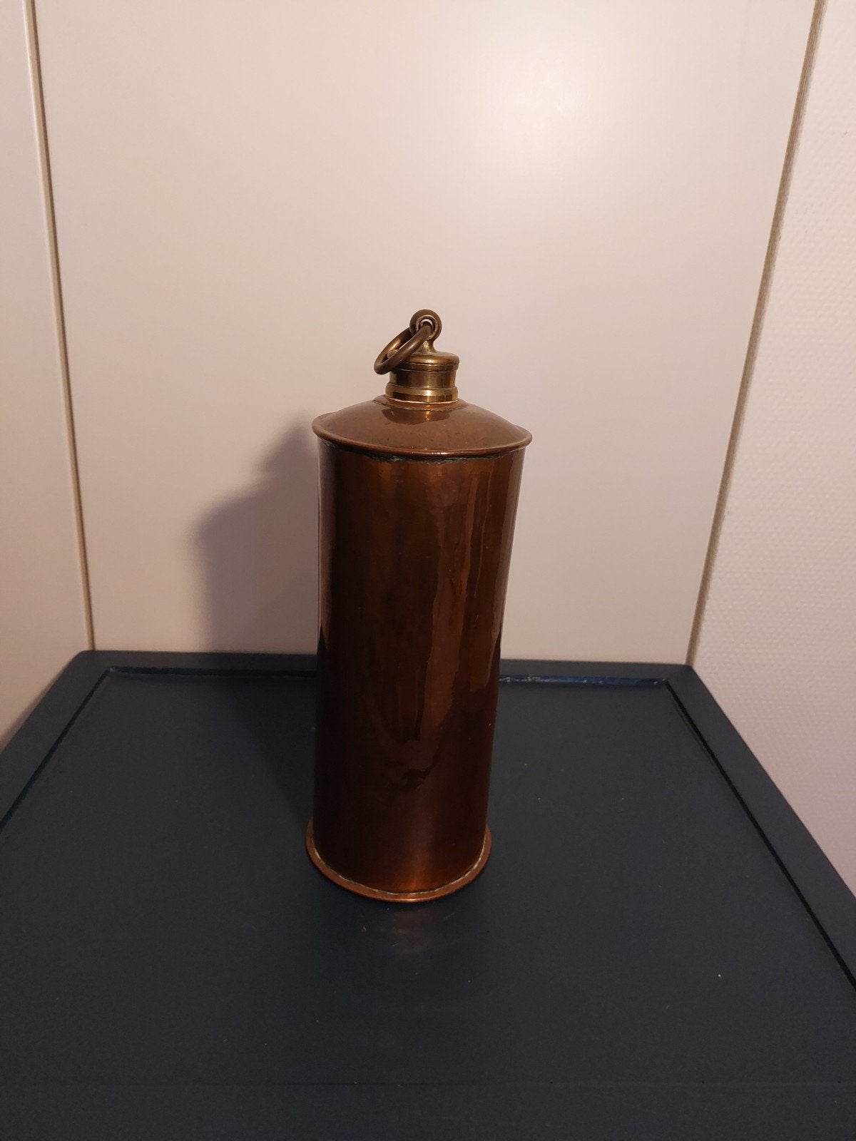 Antieke koperen kruik met dop - 30 cm hoog, Ophalen of Verzenden
