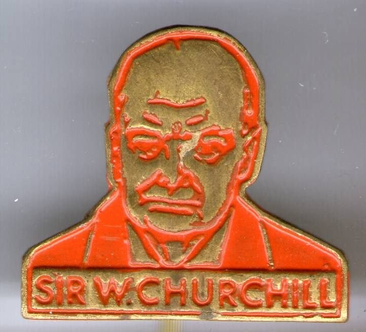 Sir W. Churchill oranje op koper speldje ( R_084), Ophalen of Verzenden, Nieuw, Figuurtje, Speldje of Pin