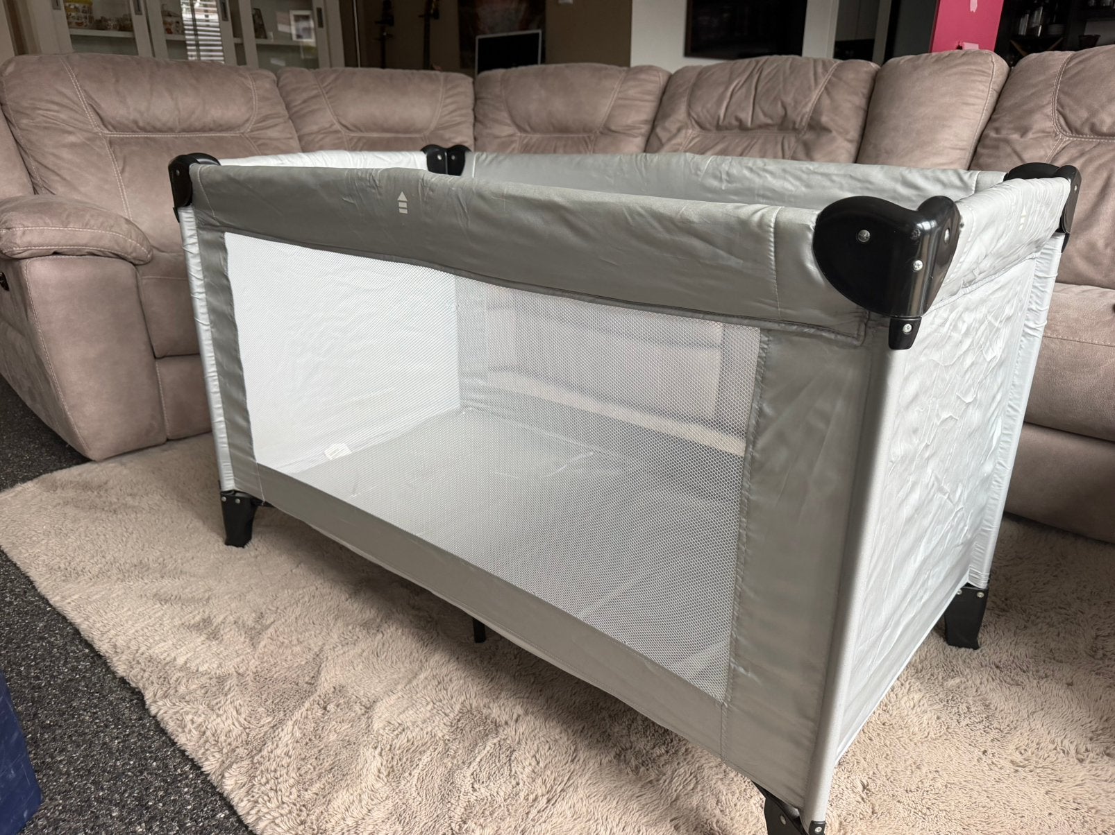 Prénatal campingbedje grijs met matras en draagtas, Kinderen en Baby's, Ophalen, Gebruikt, Reisbedje