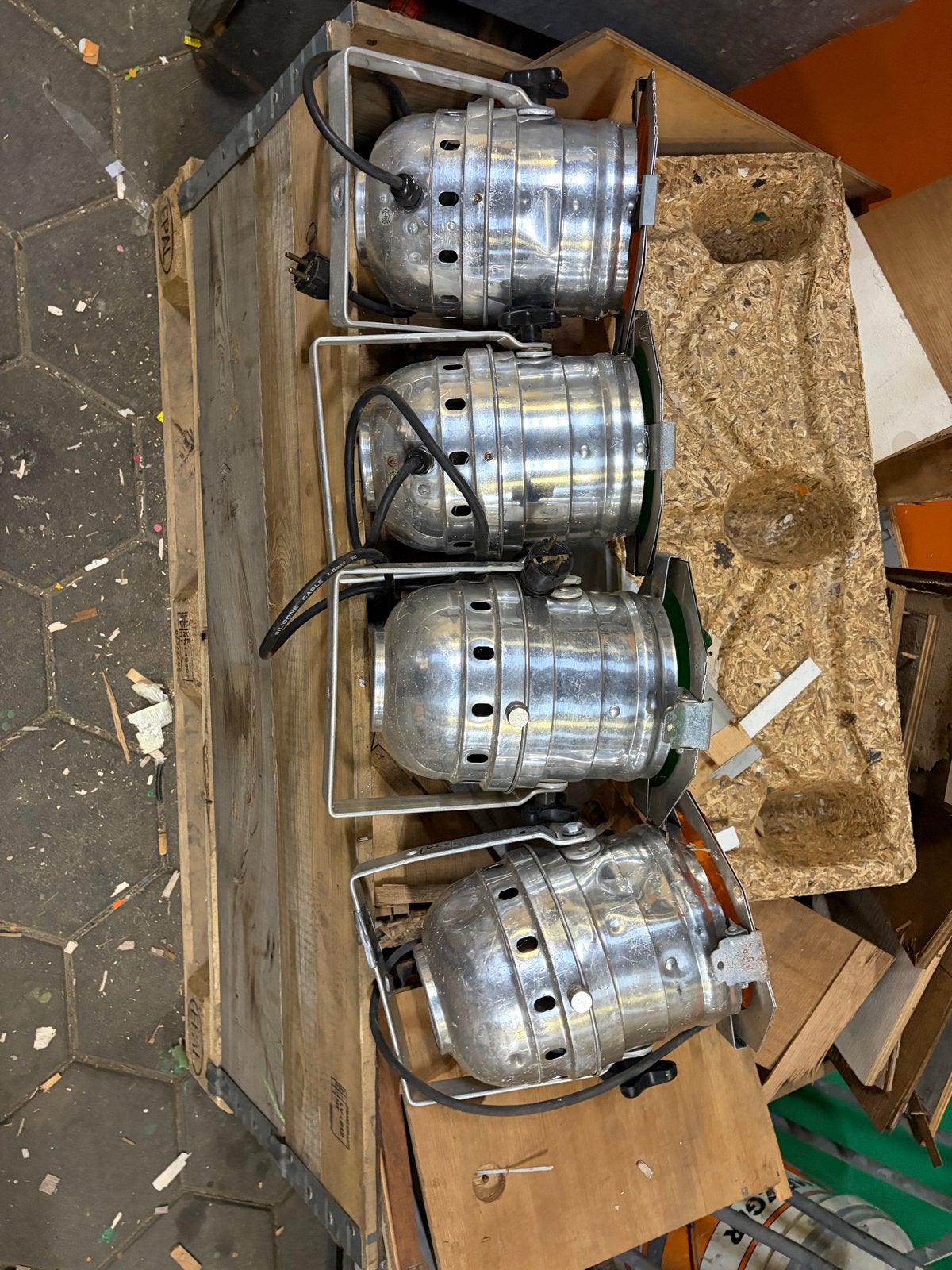 Set van 4 vintage theaterlampen / par spots, Ophalen, Gebruikt