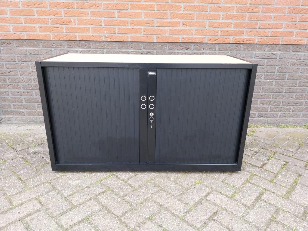 Gispen meta zwarte roldeurkasten, archiefkasten, kantoorkast, Niet ingevuld, 100 tot 150 cm, Niet ingevuld, Meerdere deuren
