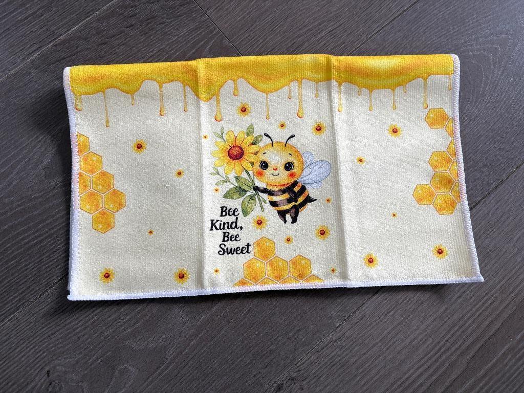 Keuken/gastenhanddoek met Bij  "Be Kind Be Sweet", Ophalen of Verzenden, Nieuw, Geel, Theedoek of Handdoek