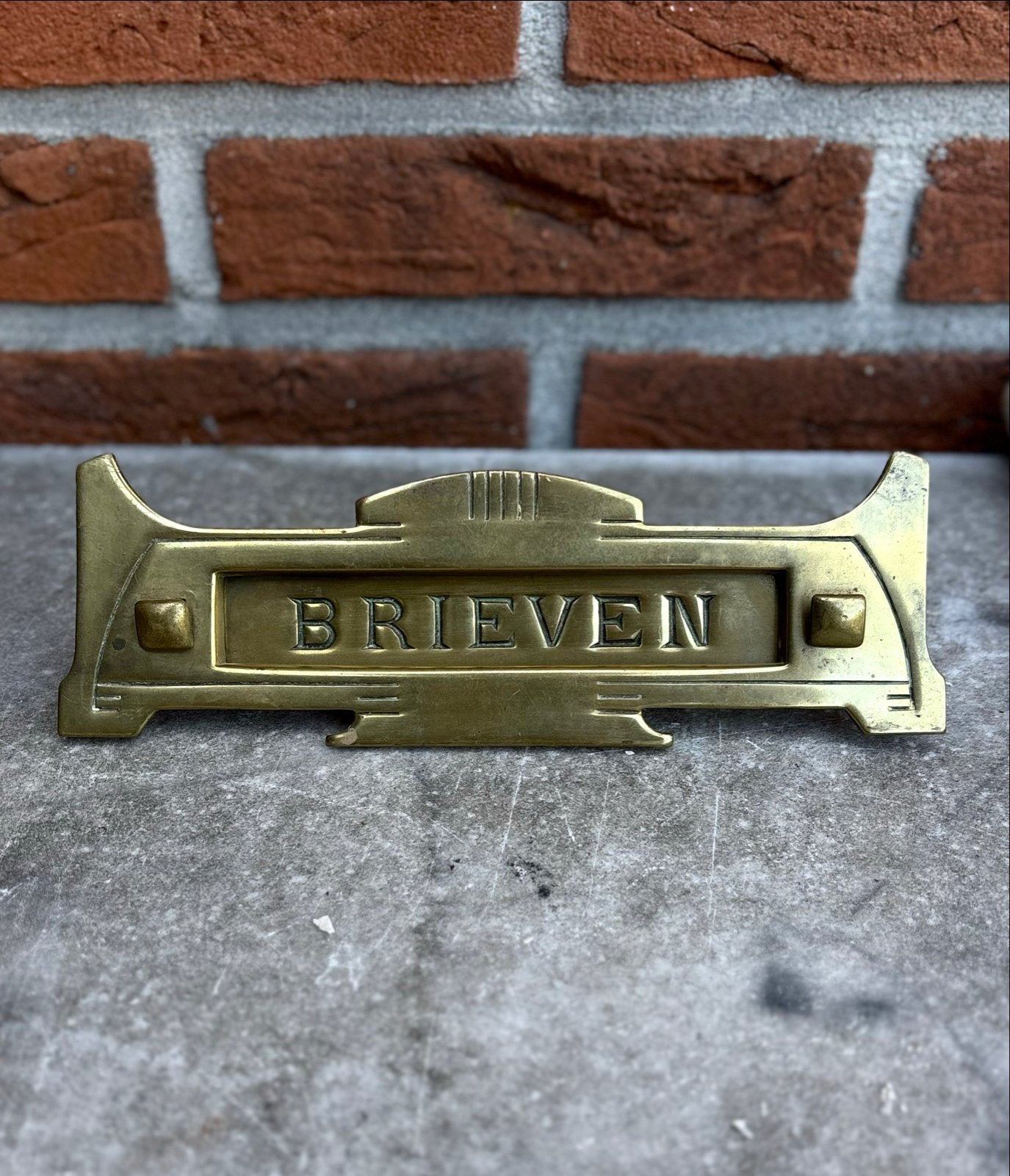 Art Deco Messing Briefklep ca. 1930, Overige materialen, Gebruikt, Brievenbusklep, Ophalen of Verzenden
