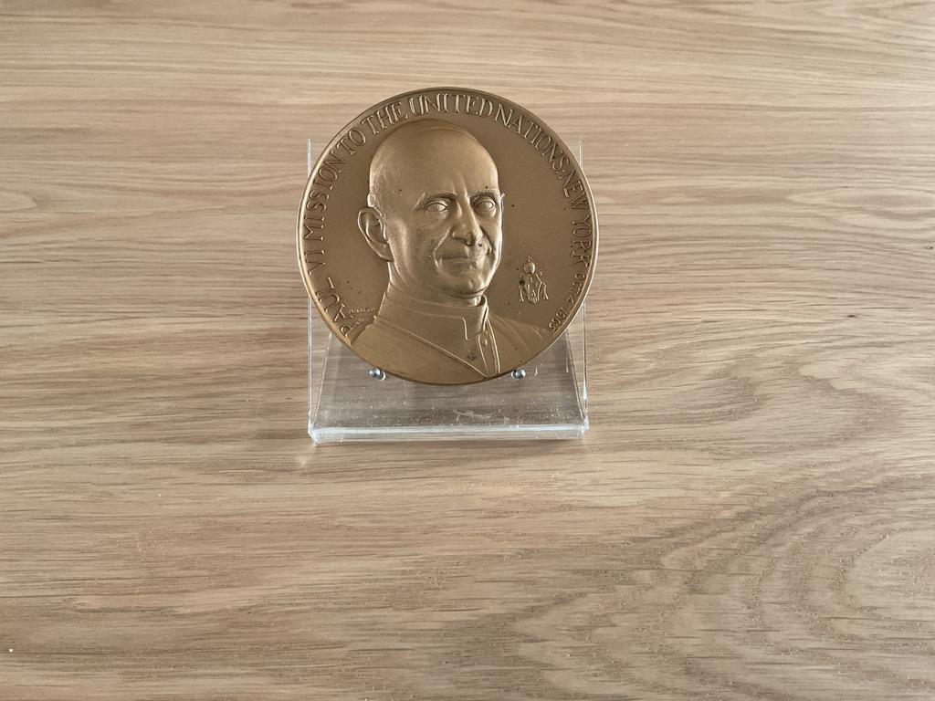 Paus Paulus VI Medaille - VN Missie New York 1965, Ophalen of Verzenden, Brons, Buitenland