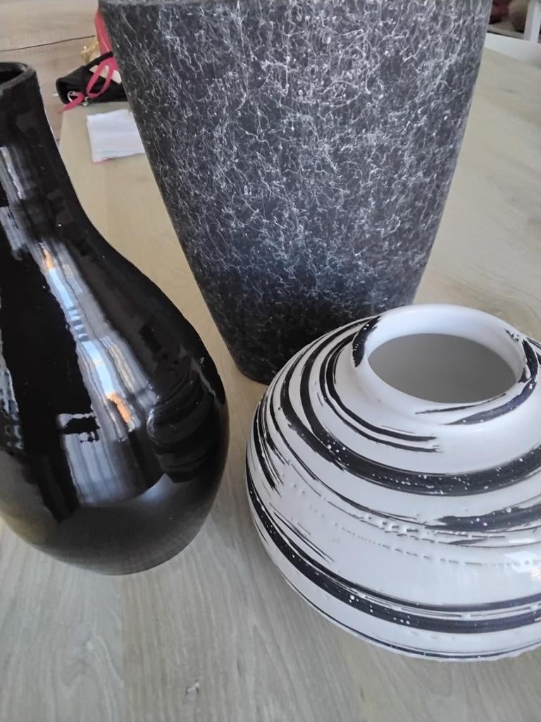 Zwarte vazenset, Huis en Inrichting, Woonaccessoires | Vazen, Ophalen, Zwart, Minder dan 50 cm, Glas