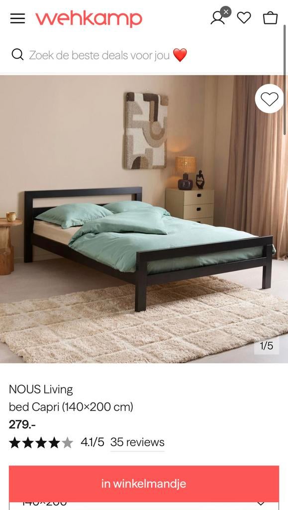 Wehkamp Nous Living bed Capri 140x200, Huis en Inrichting, Slaapkamer | Bedden, Gebruikt, Zwart, Tweepersoons, 200 cm