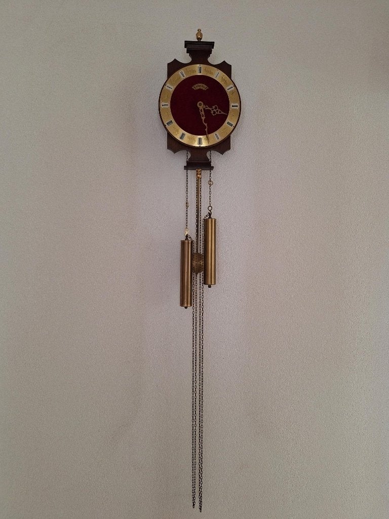 Antieke Warmink (Wuba) rode wandklok, mechanisch uurwerk, Ophalen
