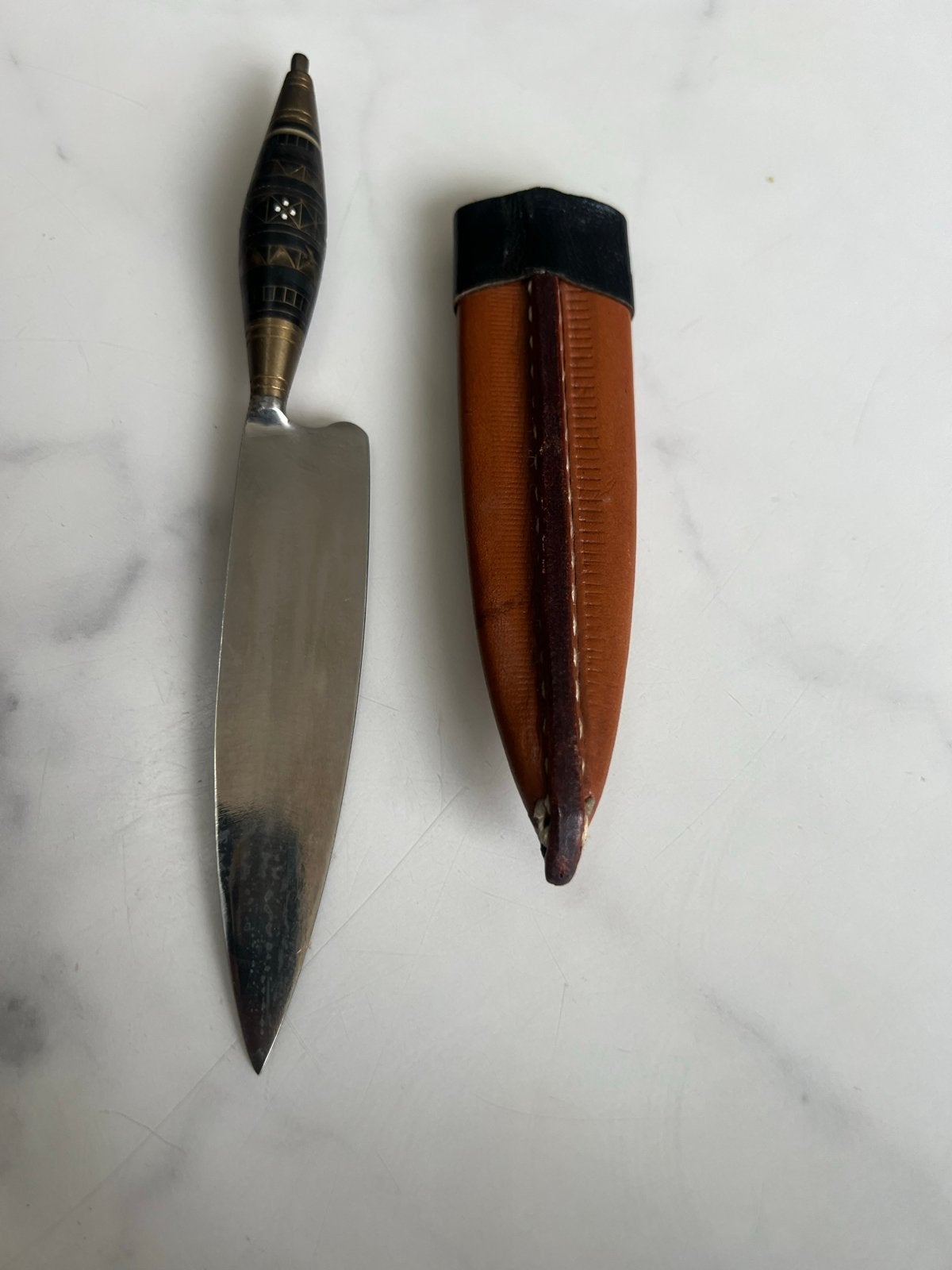Jacht mes met lederen schede, Ophalen of Verzenden