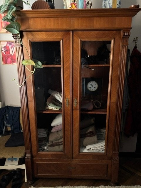 Vintage vitrinekast hout, Huis en Inrichting, Ophalen, 100 tot 150 cm, Vintage, Glas