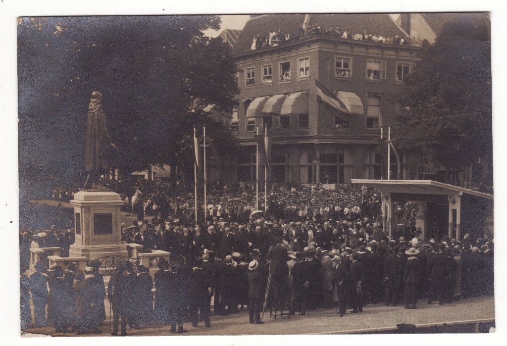 Fotokaart Wilhelmina Den Haag onthulling Johan de Witt 1918, Ophalen of Verzenden, Voor 1920, Ongelopen, Zuid-Holland