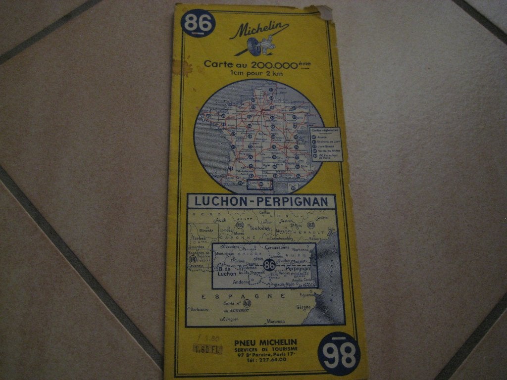 oude Michelin wegenkaart v. Frankrijk: nr 86: Pyreneeën-oost, Boeken, Atlassen en Landkaarten, Gelezen, Verzenden, Landkaart, 1800 tot 2000