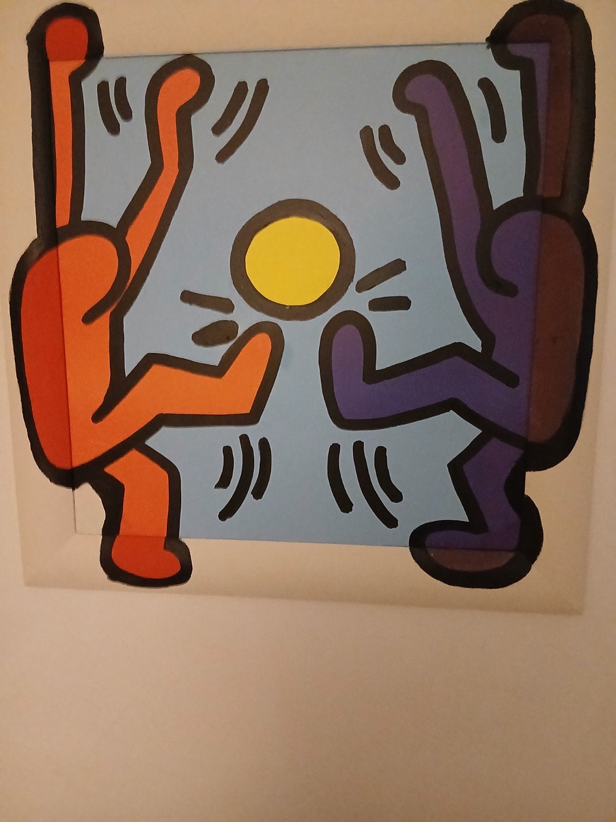 Keith Haring-stijl schilderij - 65x65 cm, Ophalen of Verzenden, Op houten frame, Textiel, Figuren
