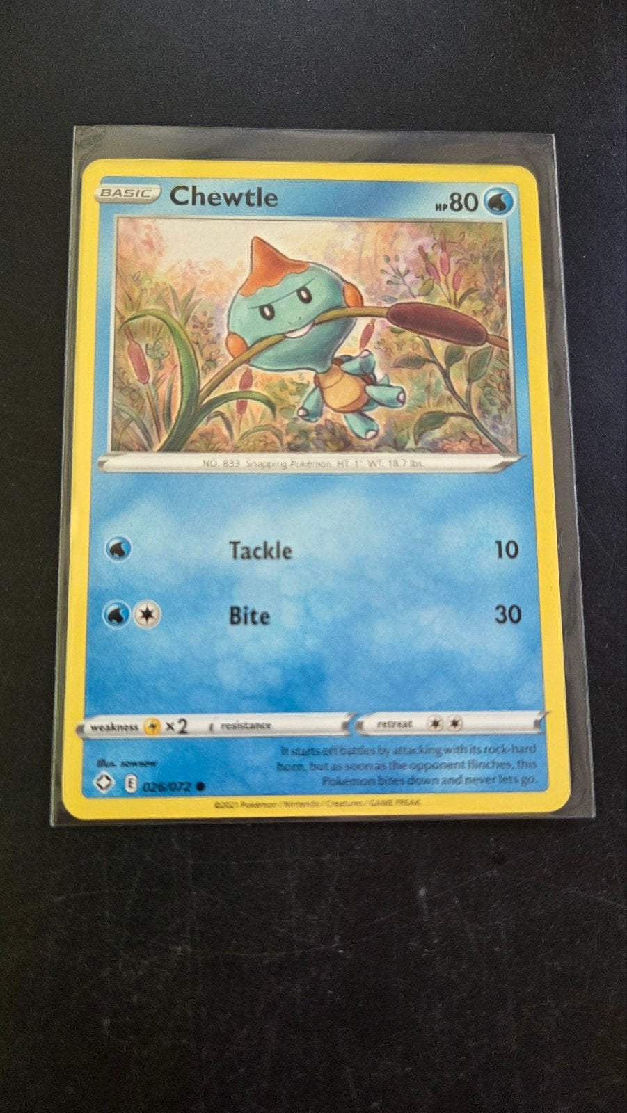 Chewtle 026/072 Shining Fates Pokémon Kaart, Hobby en Vrije tijd, Verzamelkaartspellen | Pokémon, Zo goed als nieuw, Losse kaart