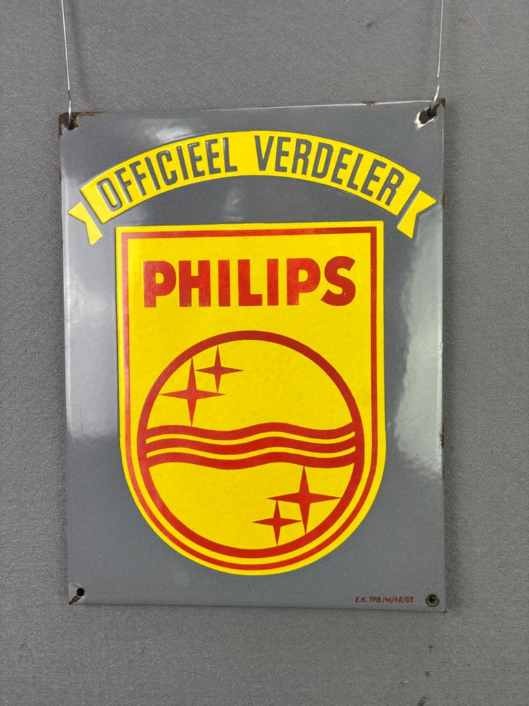 Philips verdeler emaille reclamebord 30x39cm, Verzamelen, Reclamebord, ., Ophalen of Verzenden, Zo goed als nieuw