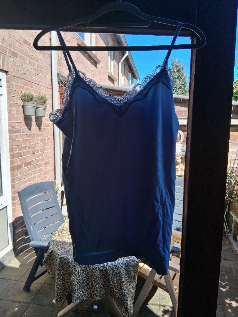 hemd met kant aan de bovenkant, Ophalen, Blauw, Maat 46/48 (XL) of groter, Zonder mouw