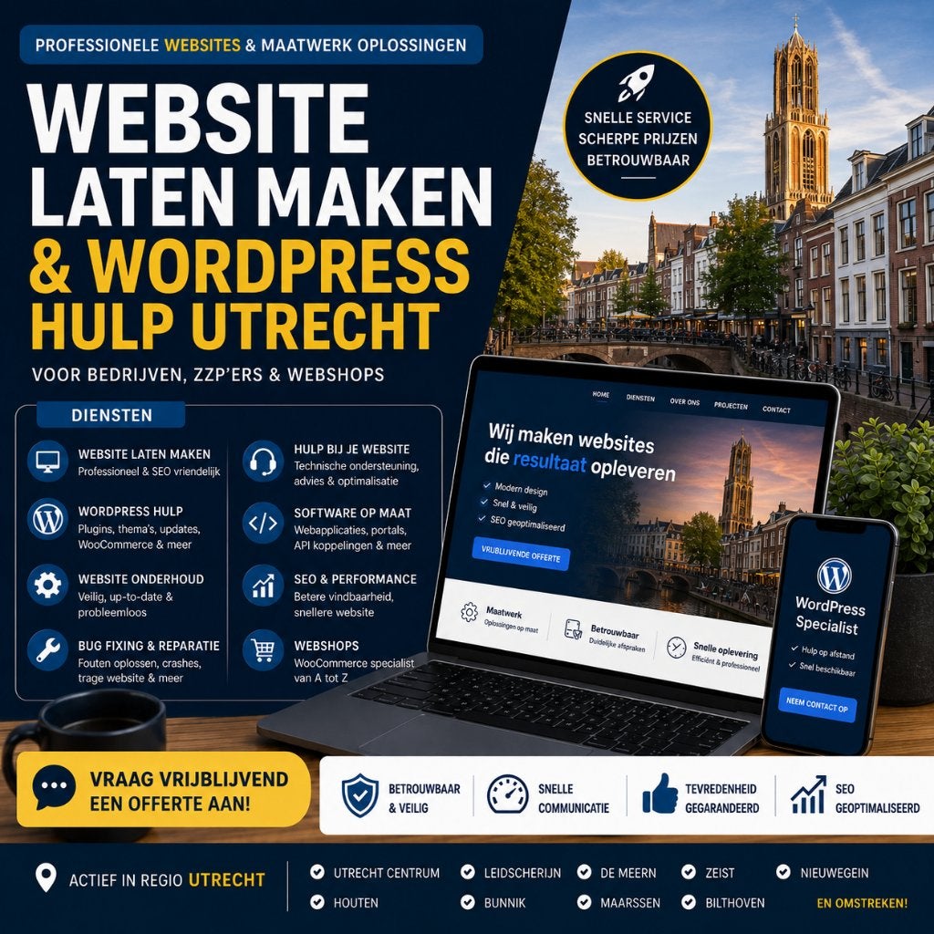 Website Laten Maken & WordPress Hulp Utrecht, Vast contract, MBO, 33 - 40 uur, Geschikt als bijbaan