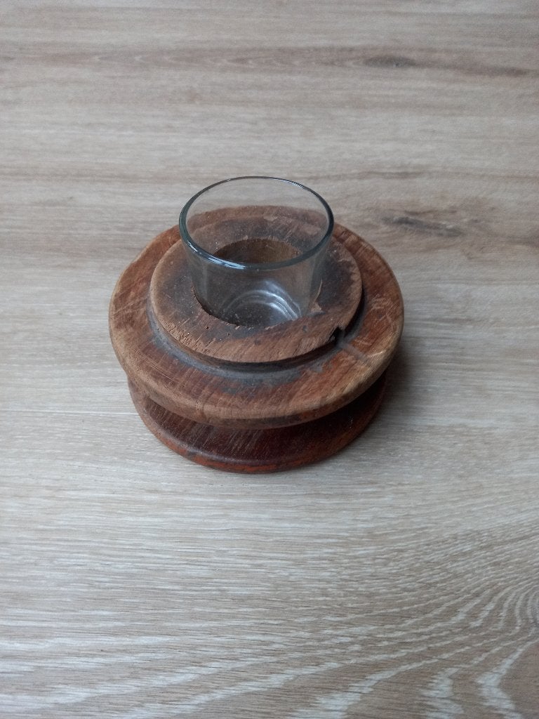 Houten kandelaar met waxinelichtje, Bruin, Nieuw, Ophalen of Verzenden, Minder dan 25 cm