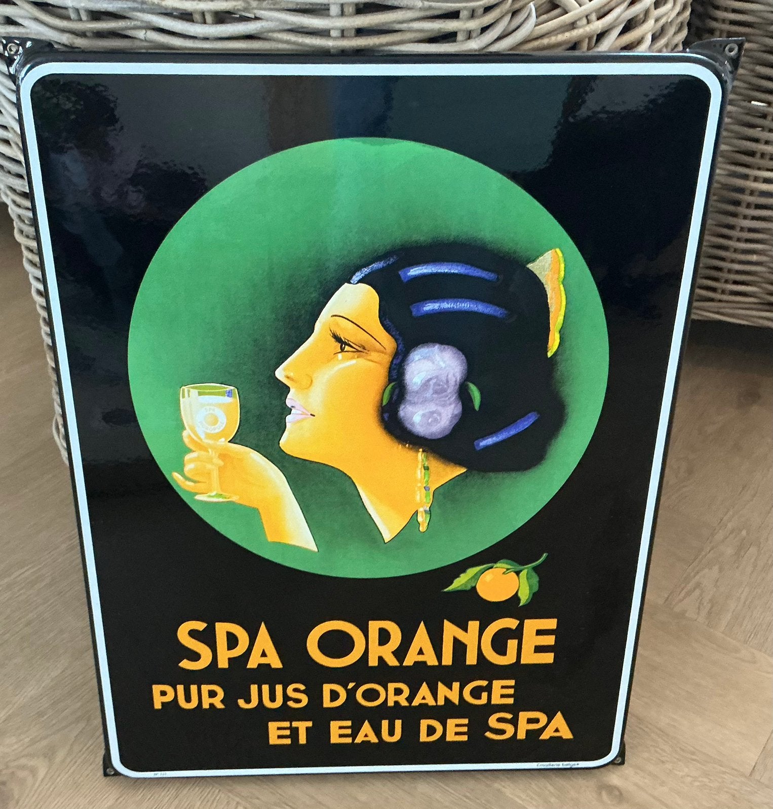 Emaille bord SPA ORANGE origineel emaillerie BELGE, Verzamelen, Ophalen of Verzenden, Gebruikt, Reclamebord