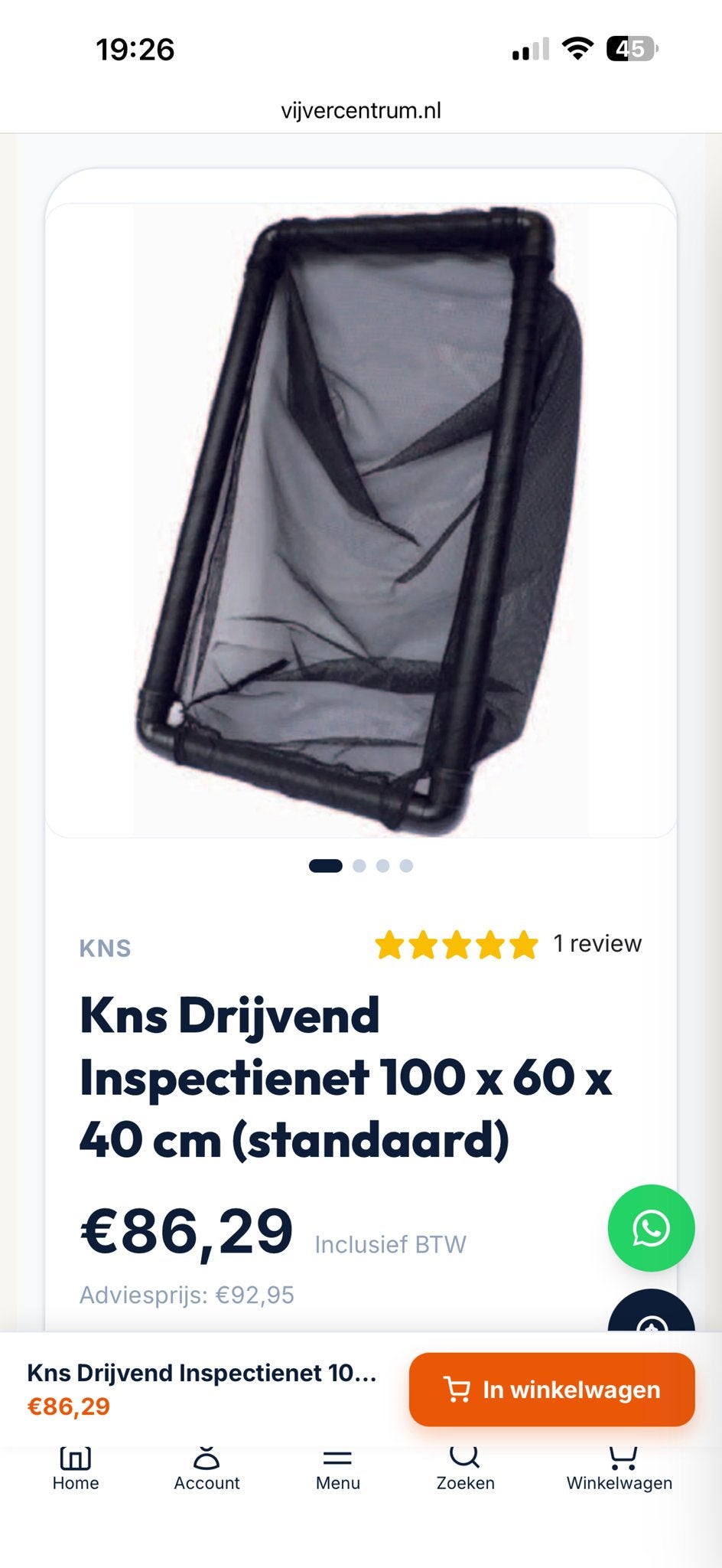 KNS Drijvend Inspectienet voor Koi Karpers 100x60x40 cm, Ophalen, Zo goed als nieuw, Net of Fuik