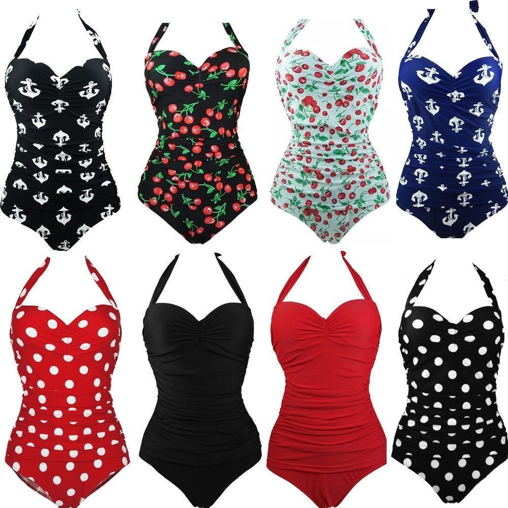 Vintage badpak zwart blauw rood rockabilly dames vrouwen, Verzenden, Nieuw, Overige kleuren, Badpak