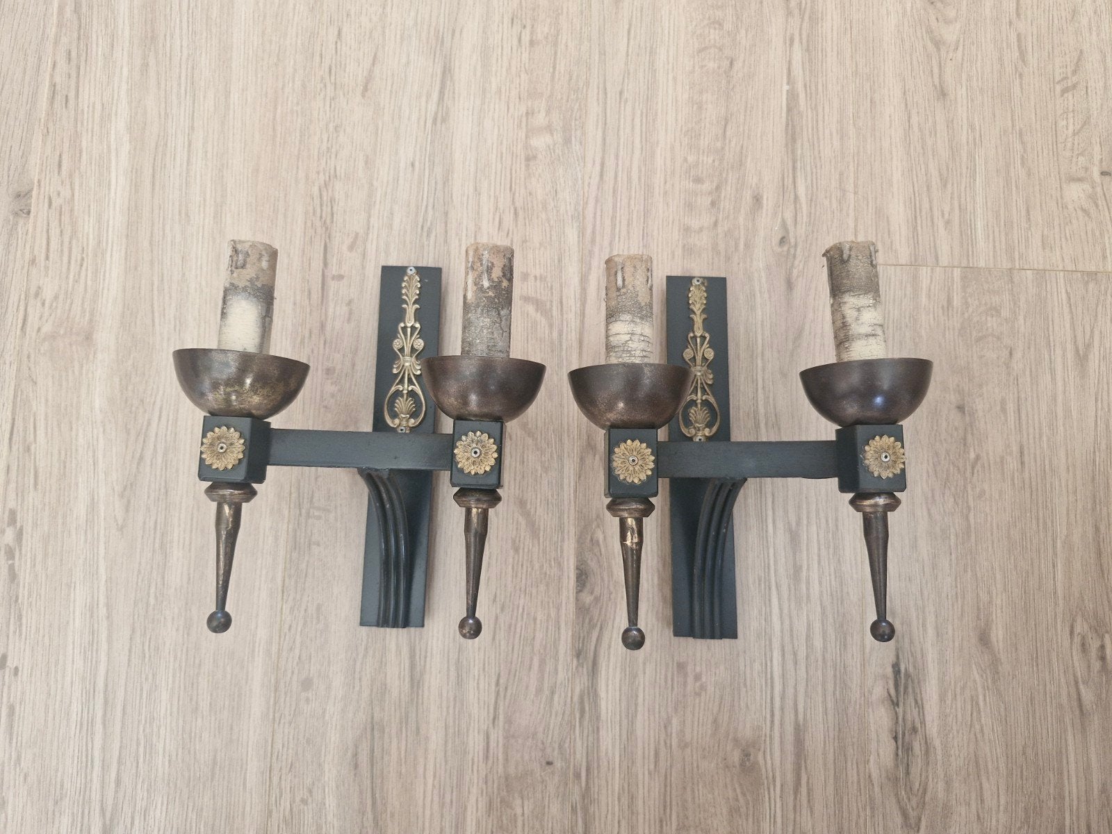 Antieke Empire Wandlampen met Bronzen Ornamenten, Antiek en Kunst, Ophalen of Verzenden