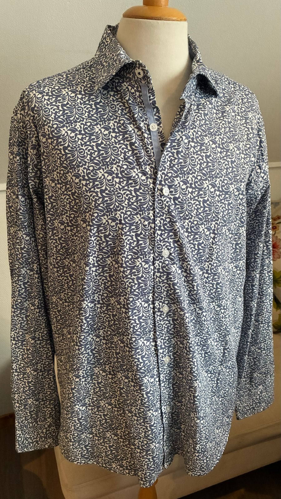 Portonova Stijlvol Overhemd XL - Blauw-witte print, Ophalen of Verzenden, Zo goed als nieuw, Blauw, Halswijdte 43/44 (XL)