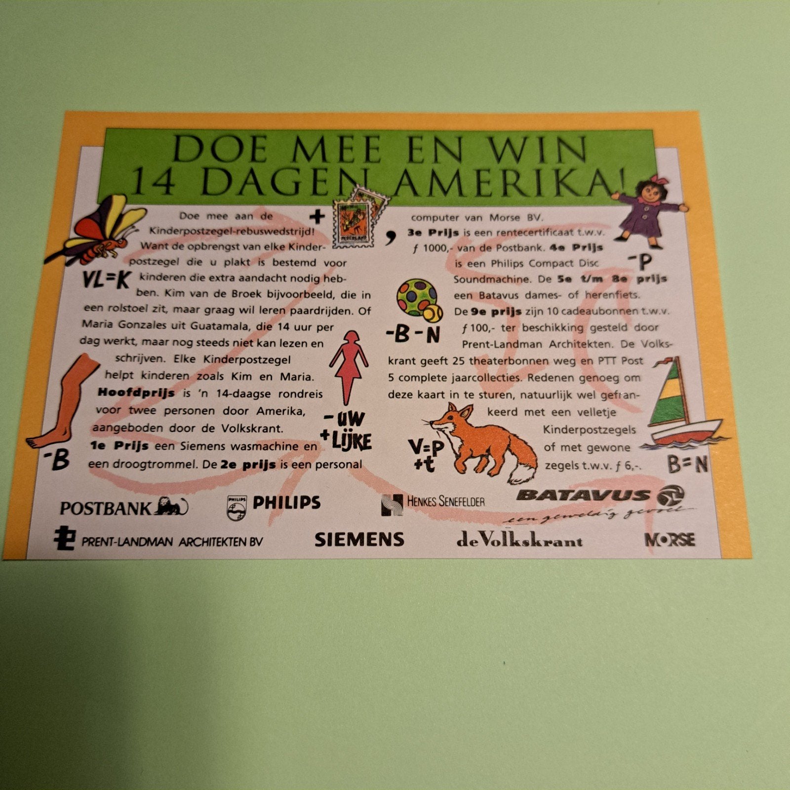 Kinderpostzegels Rebuswedstrijdkaart 1992, Ophalen of Verzenden, Na 1940, Postfris