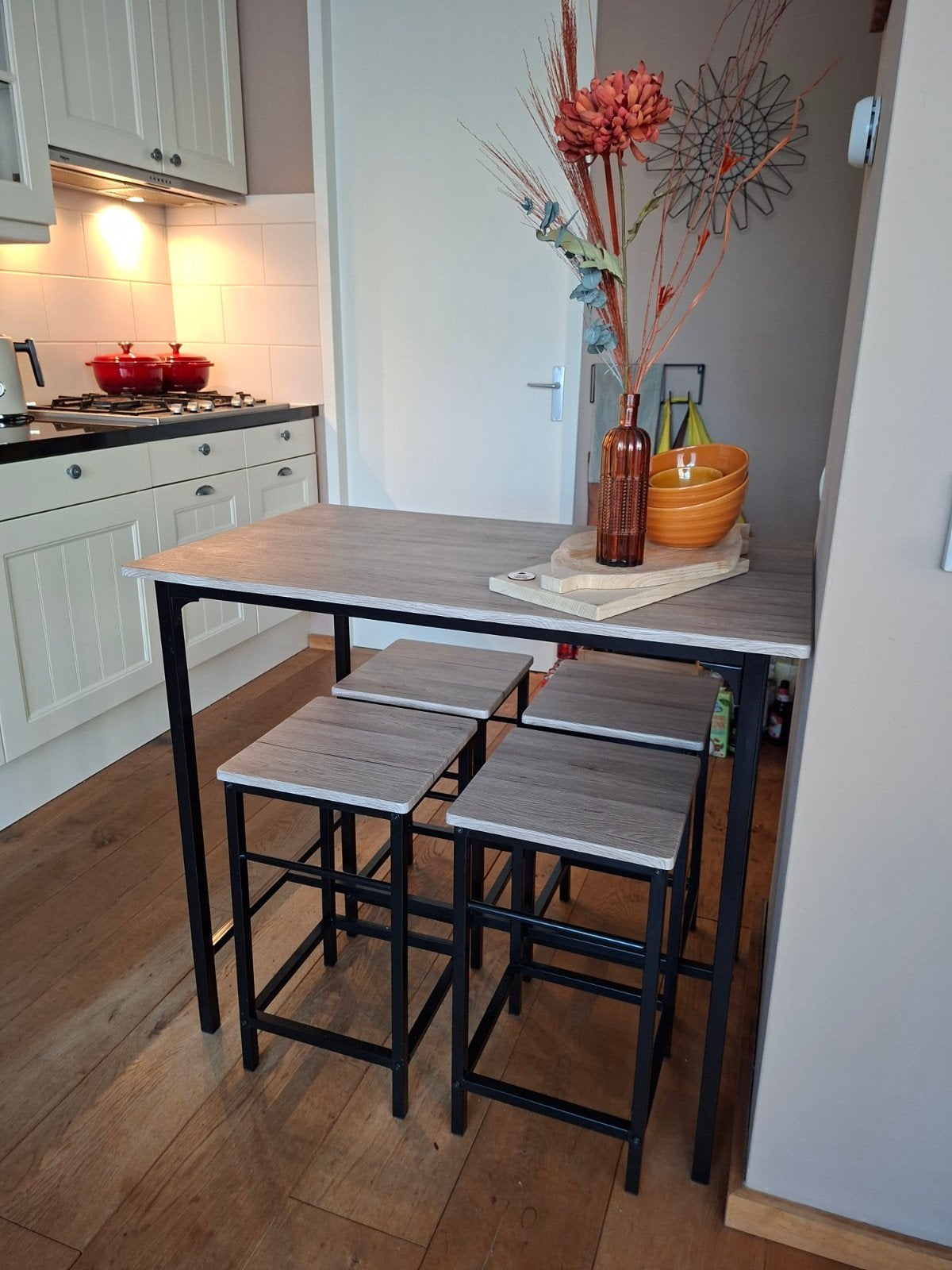 COMPACTE EETHOEK - BARTAFEL SET 5 DELIG, Huis en Inrichting, Ophalen, Zo goed als nieuw, 4 tot 6 stoelen