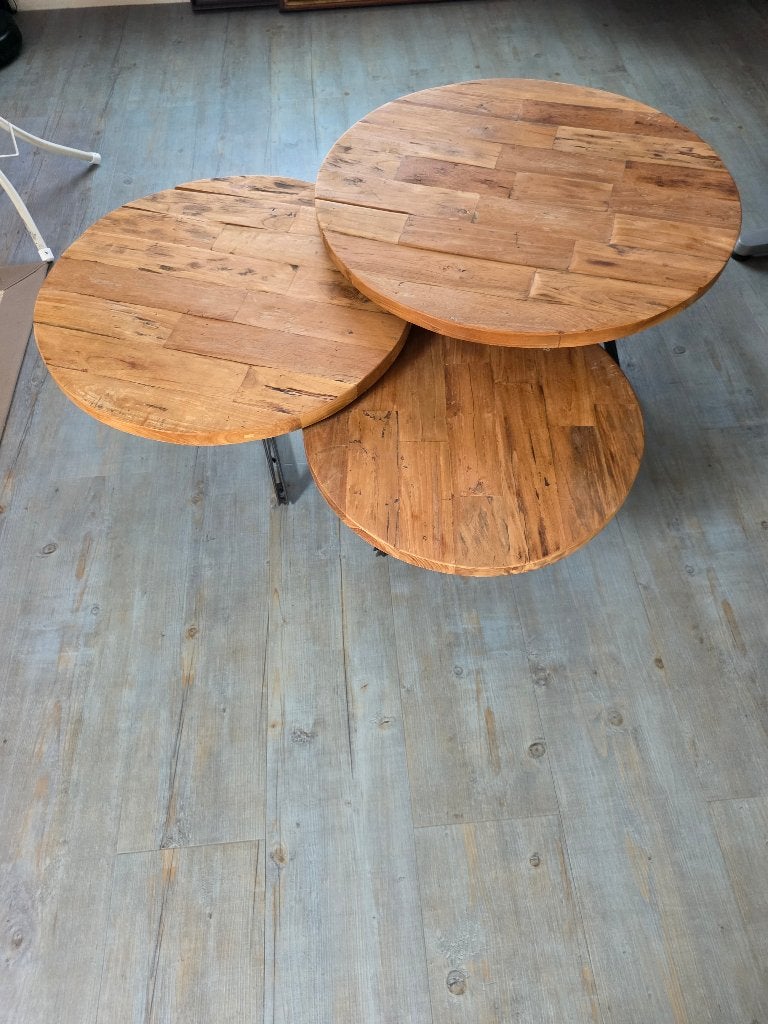 Set van 3 onbeschadigde houten salontafels, Overige houtsoorten, Modern, Industrieel, Landelijk, 50 tot 100 cm, Rond