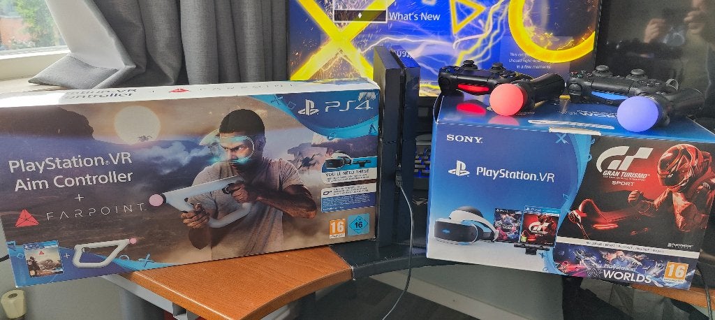 PS 4 512GB SSD + VR + 2 Move + 2 Dual Shock + Aim + games, Ophalen, Met harde schijf, Original, Met 3 controllers of meer