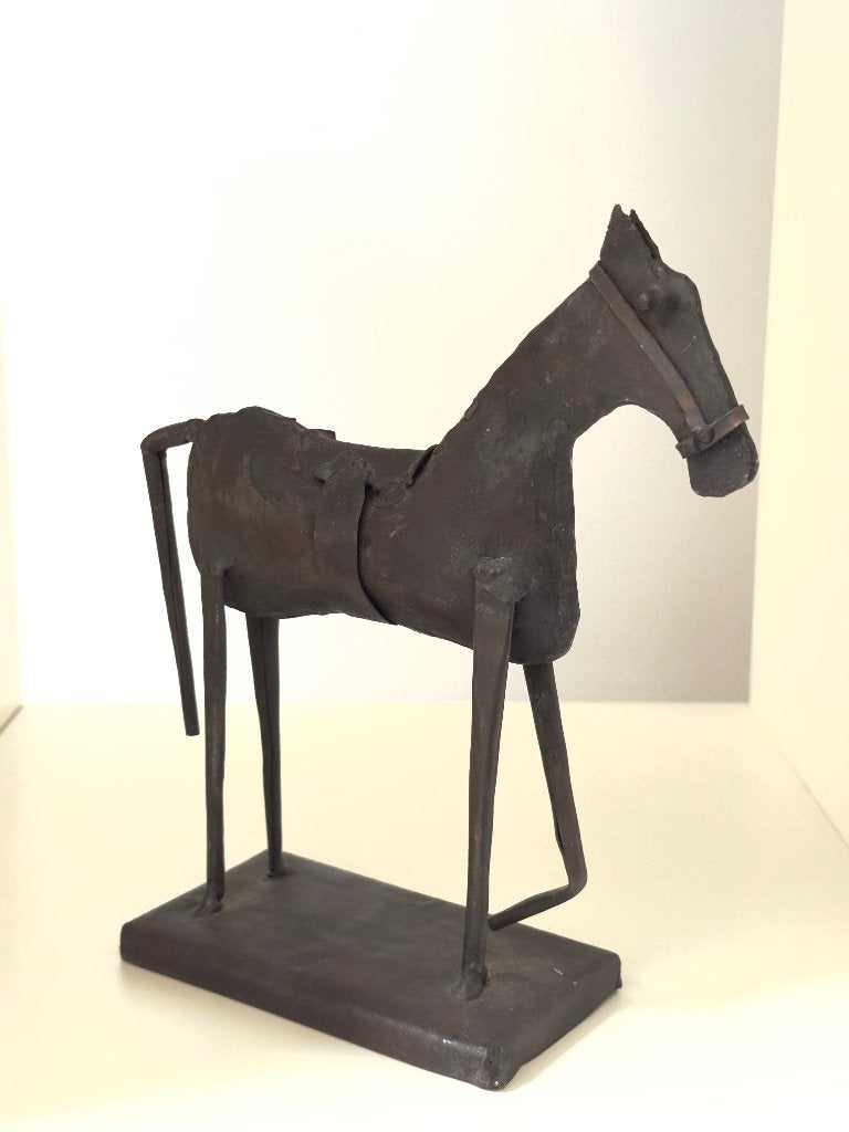 Metalen paard sculptuur - Vintage decoratie, Ophalen of Verzenden, Zo goed als nieuw, Dier