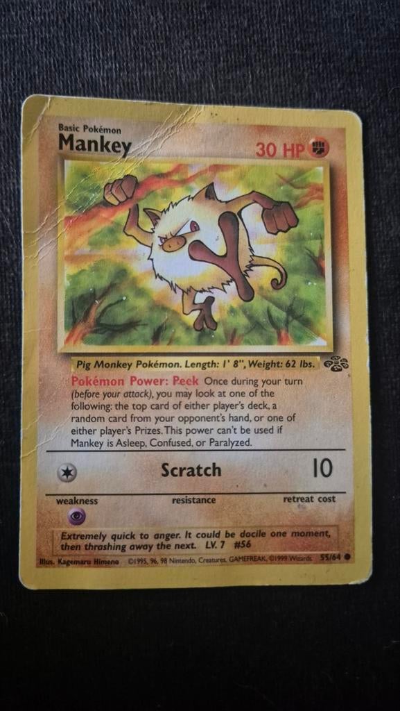 Mankey Pokémon Kaart - First Edition - Gebruikt, Ophalen of Verzenden, Gebruikt, Losse kaart