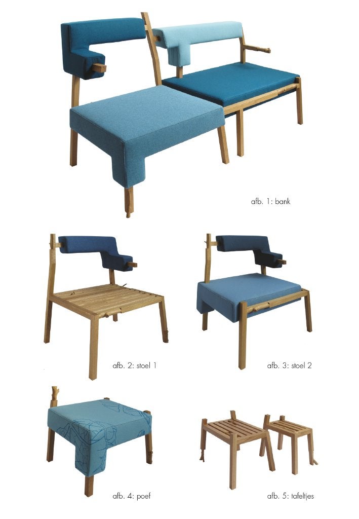 set meubels - bank, stoelen, bijzettafeltjes, Ophalen of Verzenden, Zo goed als nieuw, Hout, Nederlands ontwerp (Dutch design)