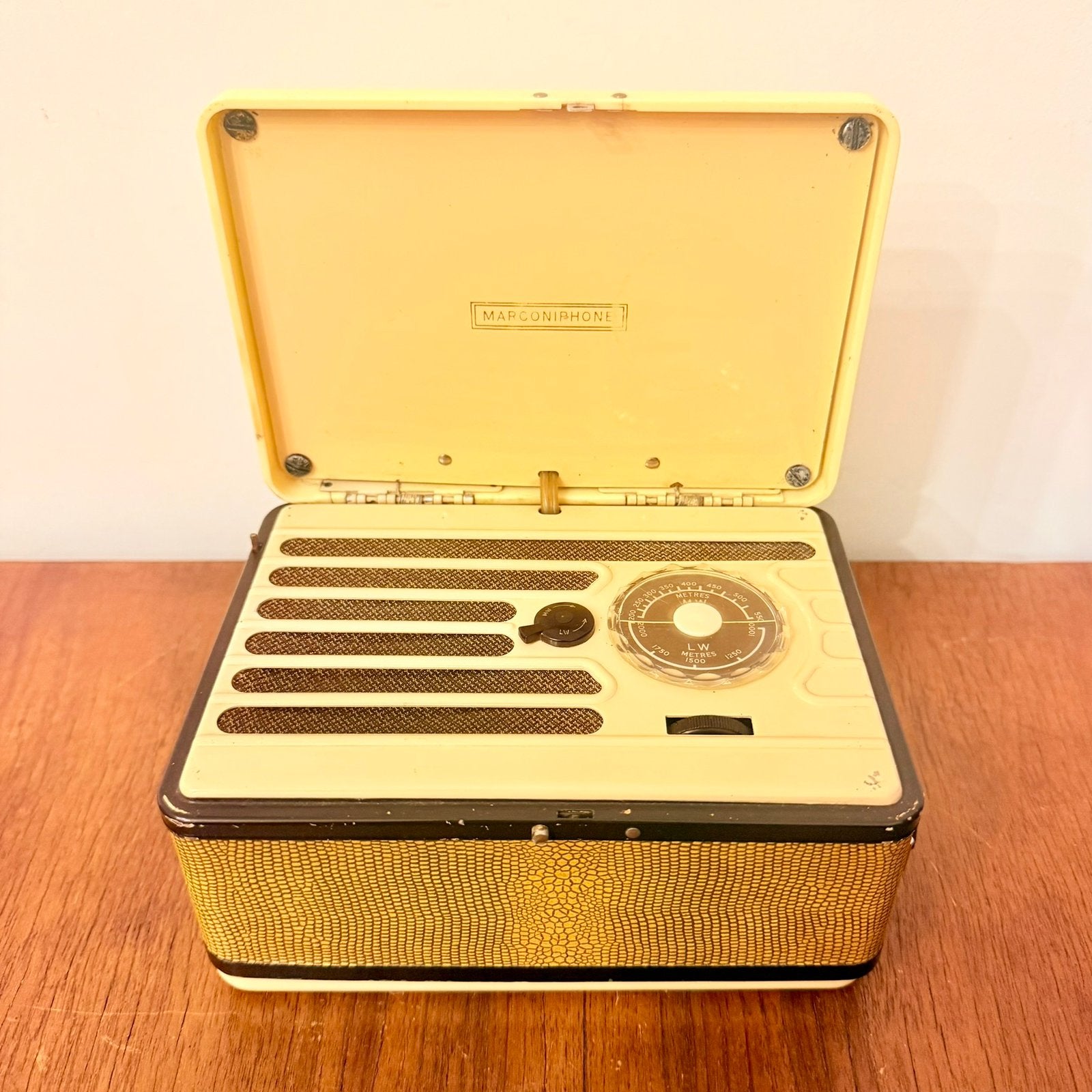 VINTAGE MARCONI BUIZENRADIO MARCONIPHONE PERSONAL K12 1948, Antiek en Kunst, Antiek | Tv's en Audio, Verzenden